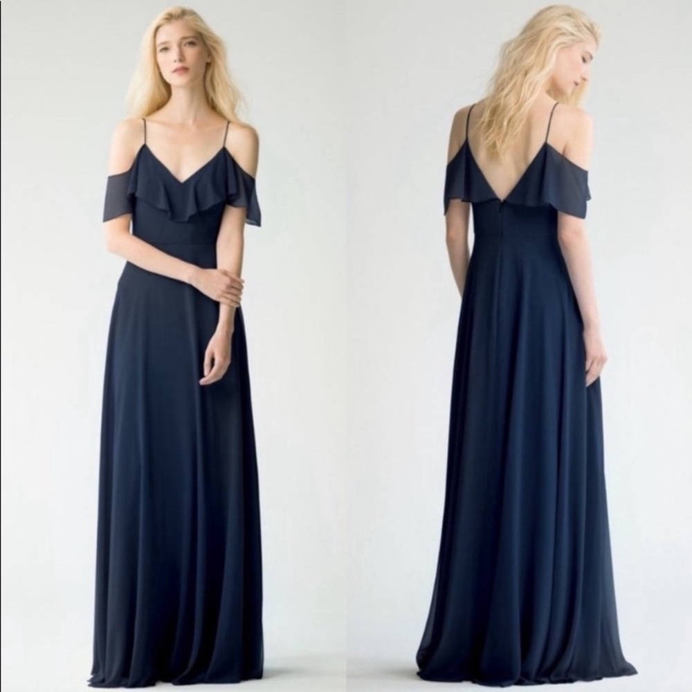 Jenny yoo Navy Blue “mila” cold shoulder formal wedding event bridesmaid‎ gown